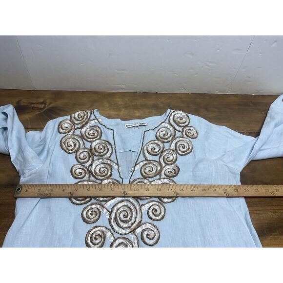 Barbara Gerwit Blue Linen Embroidery Tunic Top Blouse Cover Up Medium - Picture 11 of 14